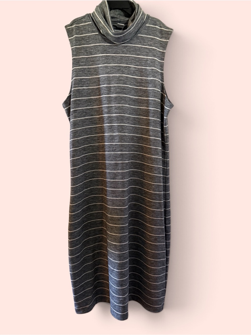 Old Navy Sz M Sleeveless Turtleneck Knit Dress - Gray Stripe